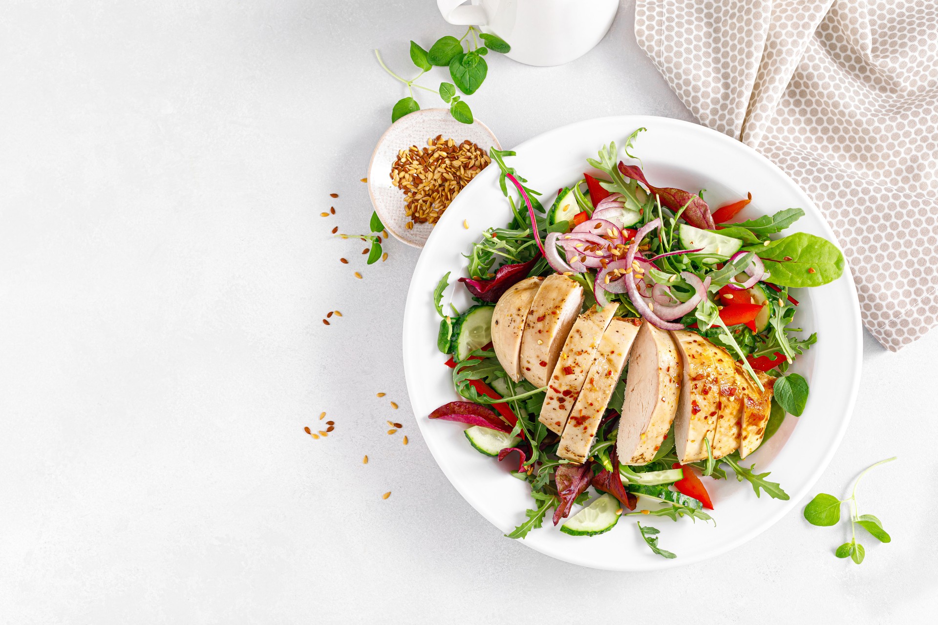 Chicken breast grilled and fresh vegetable salad